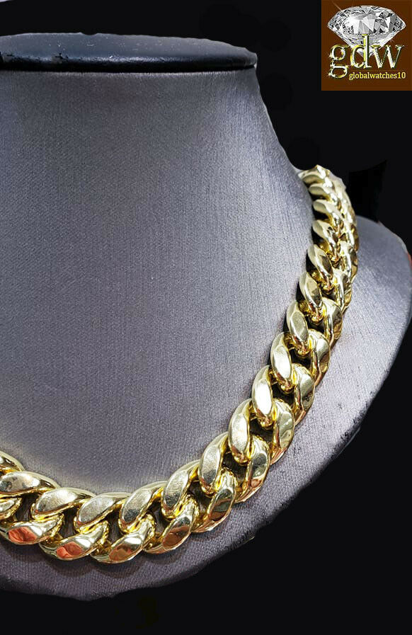 REAL 10k Yellow Gold Miami Cuban Chain Necklace 15mm 24" Inch Box Lock