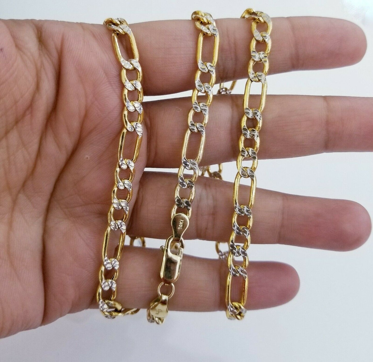 Real 10k Gold Figaro Link Chain necklace 6mm Diamond Cut 26" Men Authentic Gold