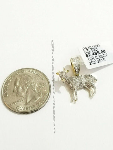 10k Yellow Gold Diamond GOAT charm pendant Real Greatest Of All Time 0.36 CT