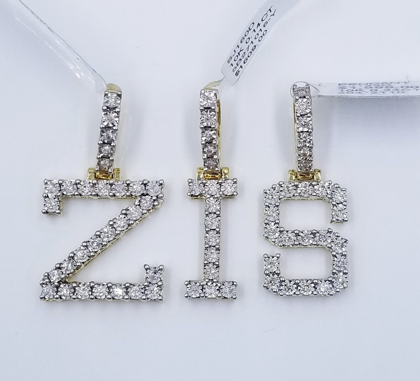 10k Yellow Gold Diamond Letter A-Z Initial Charm Pendant Real Diamond