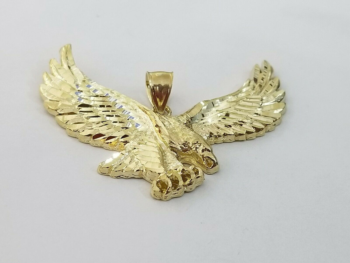 REAL 10k Yellow Gold Eagle Charm Pendant Flying Bird Diamond Cut Yellow Men