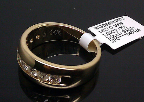 Real 14K Yellow Gold 1.00 CT Diamond VS2 Quality Men's Band Ring, Anniversary