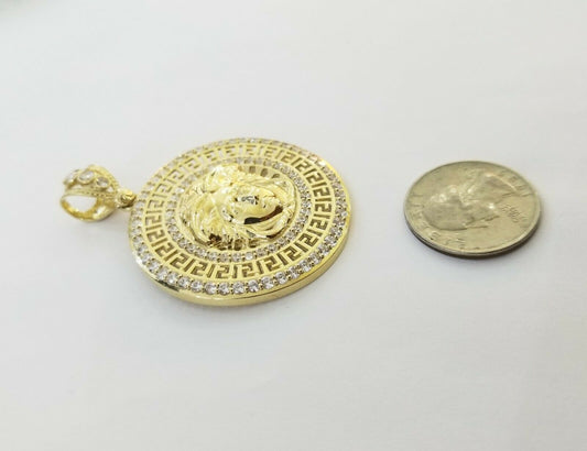 10k Yellow Gold Round/Circular Charm Pendant 2 Inches Cubic Zirconia 10kt gold