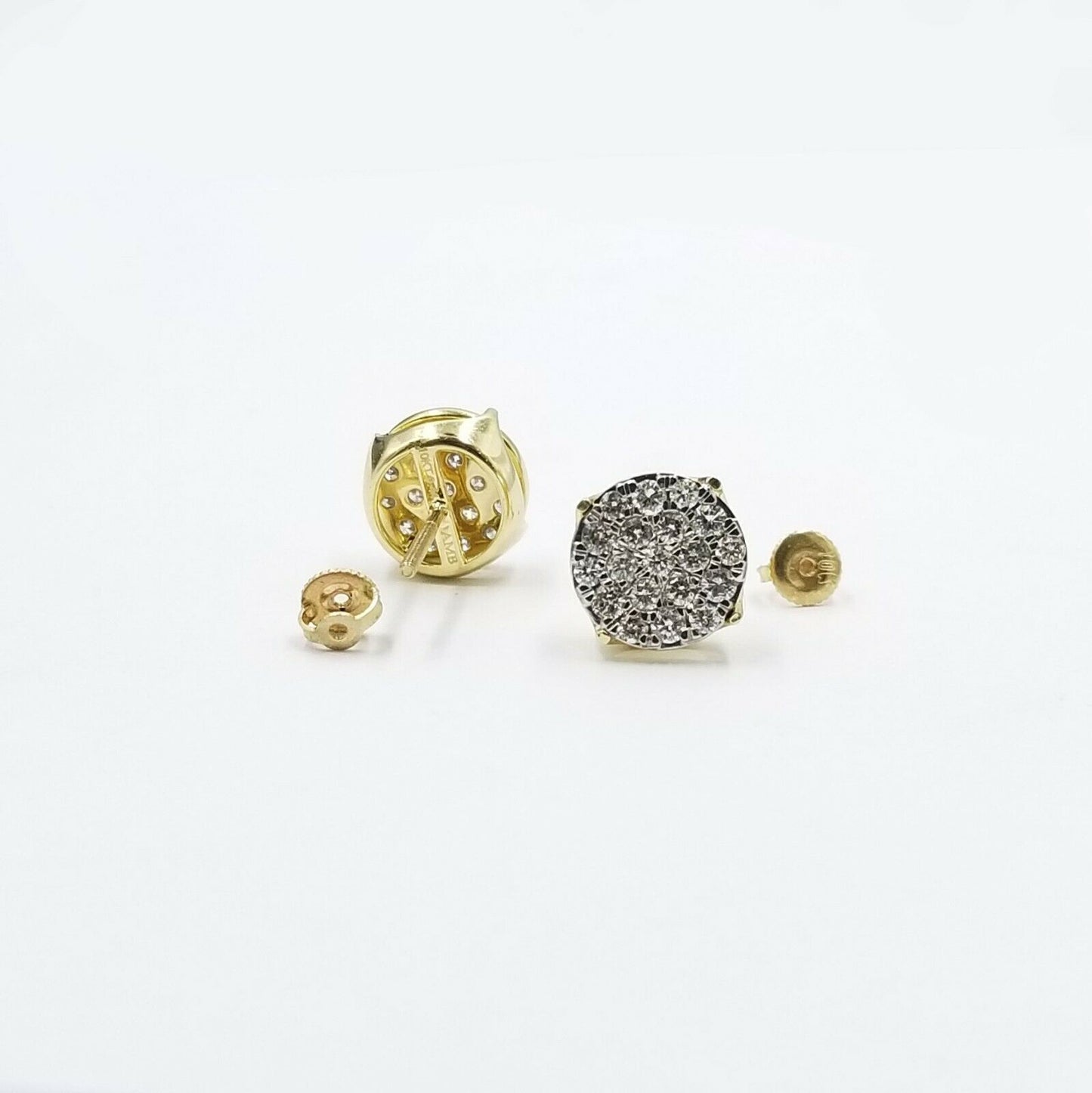 10k Real Yellow Gold Round Stud Diamond Earring 9mm 0.88CT For Women