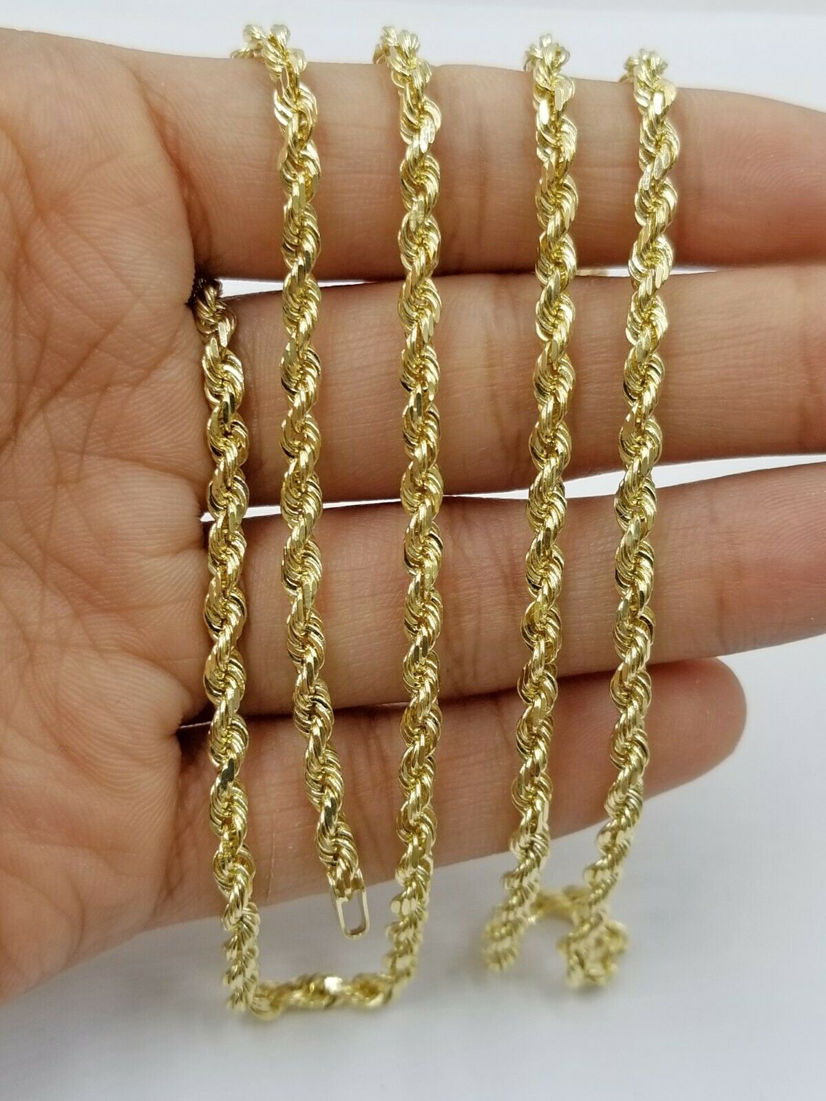 14k SOLID Yellow Gold Rope Chain Diamond Cut 3mm 24" Inches Lobster Lock Real