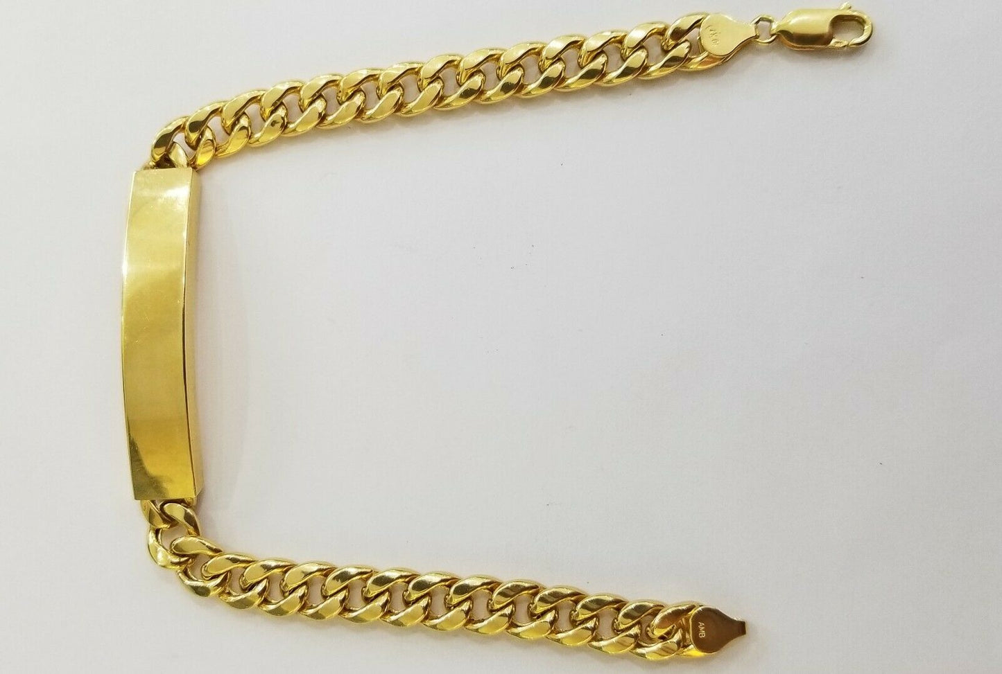 10K Yellow Gold ID Bracelet With Miami Cuban Chain 8mm 9" Long ,Hand chain 10kt