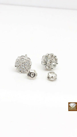 New 14K White Gold Flower Earring Stud 4mm, 5mm, 6mm, 7mm, 8mm with Real Diamond