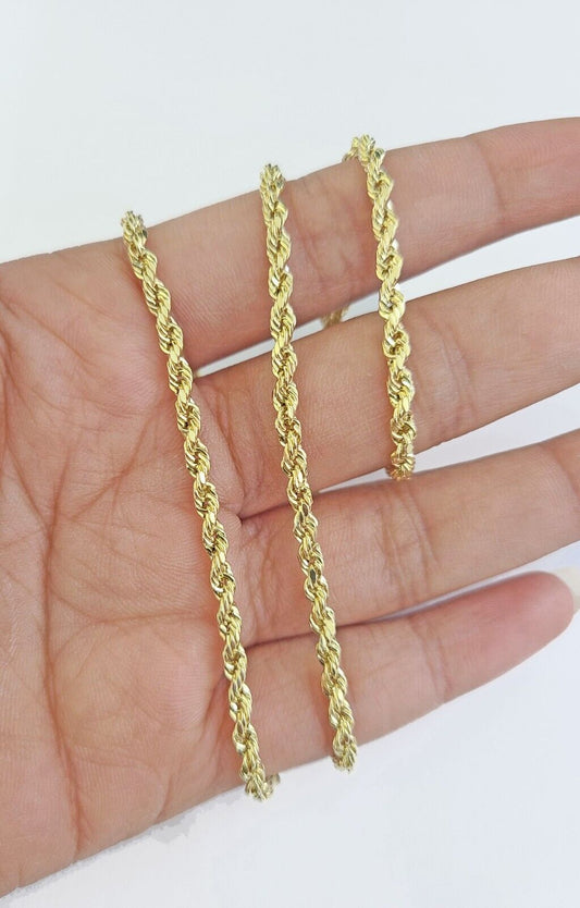 Real  14k Yellow Gold Rope Chain 3mm 20 Inches Ladies Necklace