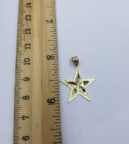 10k Real Yellow Gold Star Charm Lucky Diamond Cut Pendant Men Women Solid