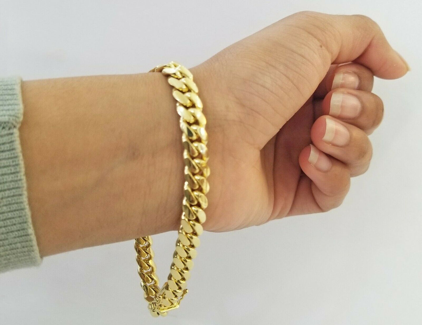 14K SOLID Gold Bracelet Miami Cuban Link Box Lock 9inch , yellow gold men women