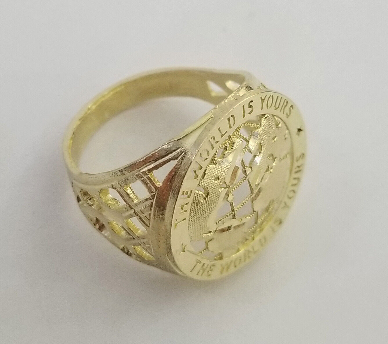 10k Real Yellow Gold The World is Yours Map Ring Men Sizable Band, 10k Gold Men