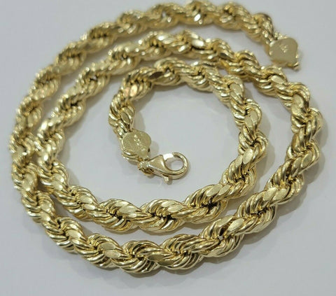 10k Yellow Gold Rope Chain 8mm 20" inch Men Necklace Diamond Cut