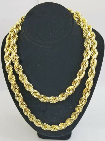 10k Real Yellow Gold Rope Chain 10mm 28" Men's thick necklace diamond cuts 10kt