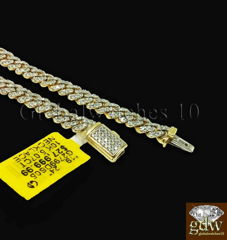 Real 10k Yellow Gold & Diamond Cuban Link 18" Chain 4.33 CT Diamond, Box Clasp