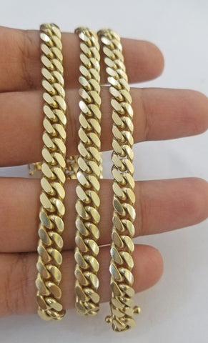Solid Real 10k Gold Chain Miami Cuban Link 6mm Box Lock 22" Yellow Gold Necklace