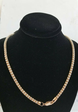 10k Gold Rose Gold Iced Bead Chain Men Women Diamond Cut Chain 24" 3.5mm Real