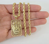 10K Yellow Gold Crown Pendent 4mm Rope Chain 18" 20" 22"24"26" Inch