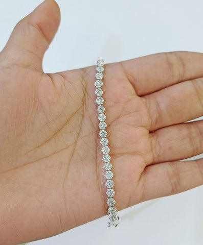 10k White Gold Diamond Flower Bracelet Real Box Clasp Women Genuine