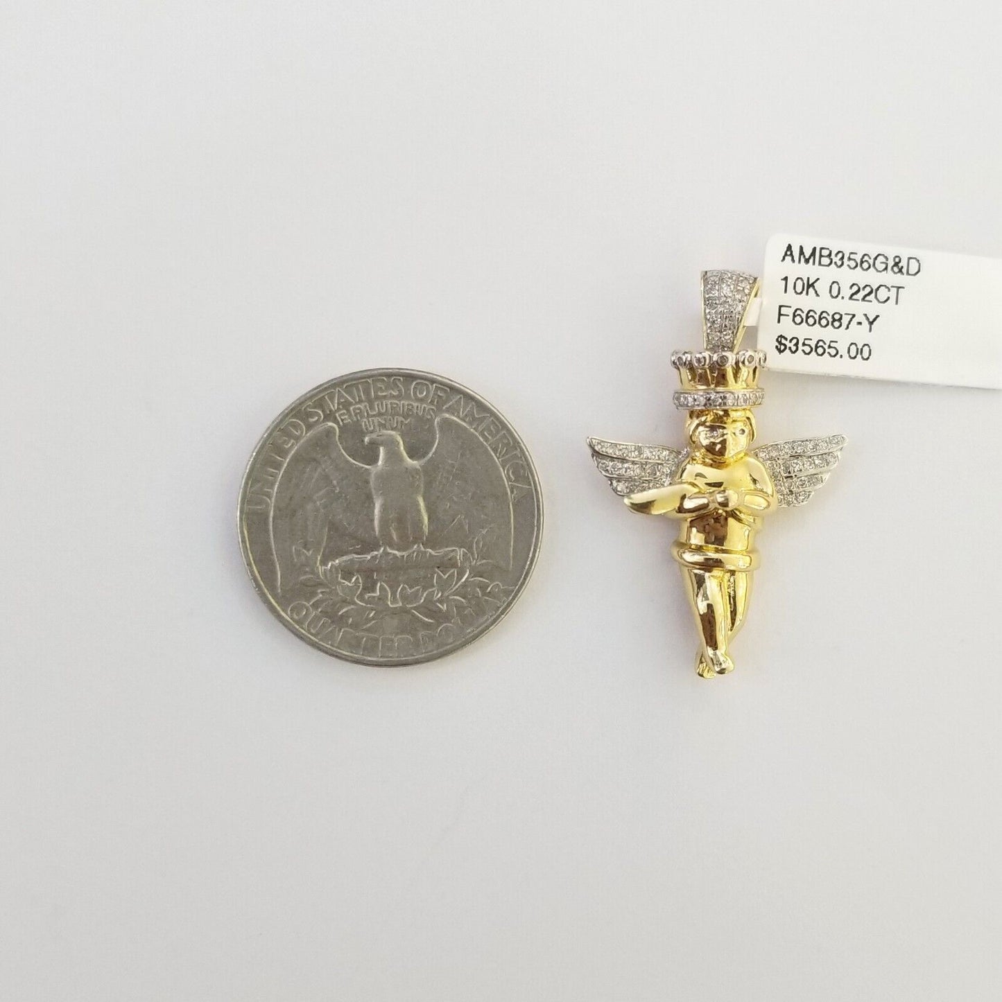 Real 10k Yellow Gold Angel Praying Hand Real Diamond Pendant Mini Angel Charm