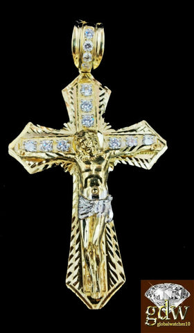 Real 10k Yellow Gold Mens Jesus Cross Charm/Pendant with 30 Inch long Rope Chain