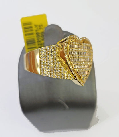 Real 10k Yellow Gold Diamonds Mens Ring Natural Diamond Heart Shaped Size 10