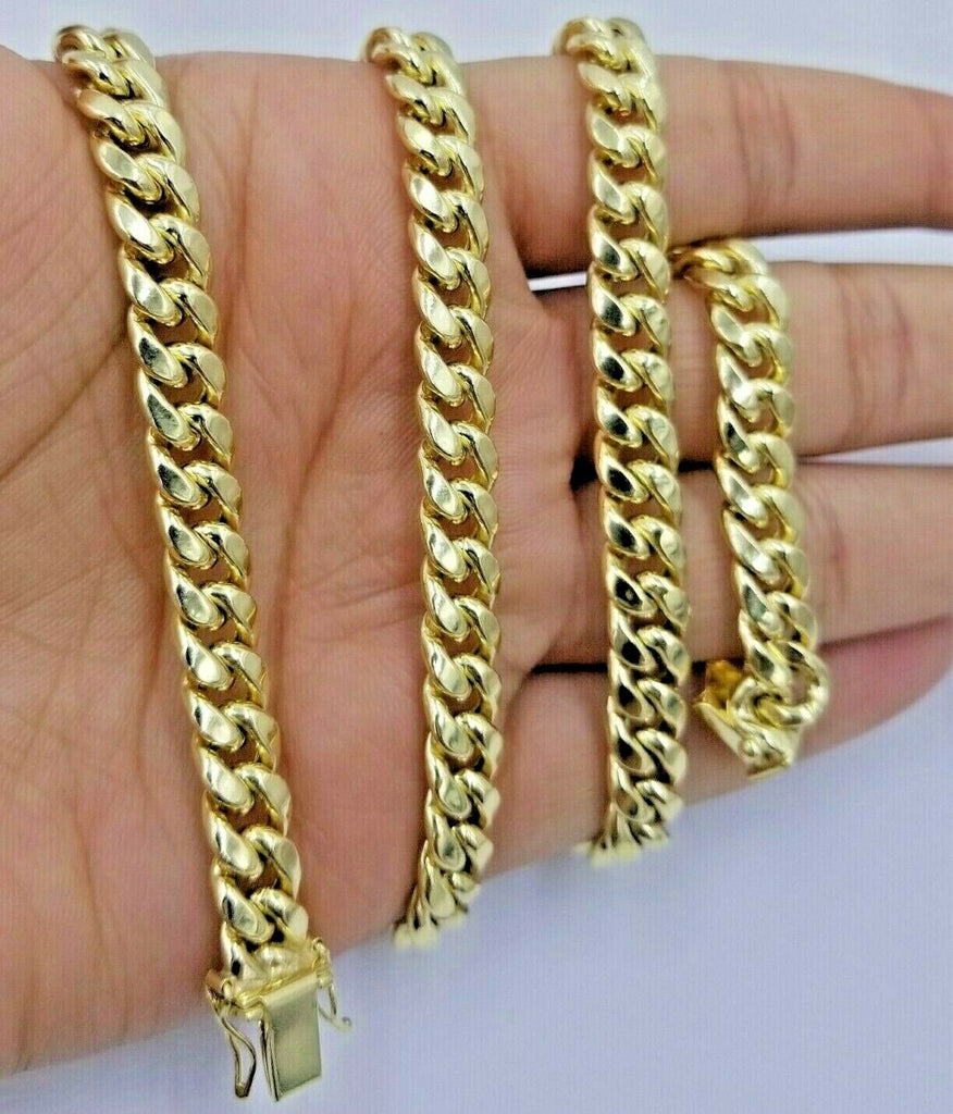 Real 10K Yellow Gold Chain 8mm 20" Necklace Miami Cuban Link Mens Box Lock SHORT
