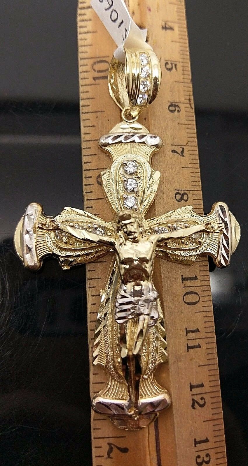 Real 10k Gold Jesus Crucifix Cross Charm Pendant Diamond Cut 10kt Yellow Gold