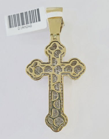 10k Yellow Gold Diamond Jesus Cross Charm Pendant Genuine Diamond Real