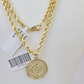 10k Gold Mayan Calendar Pendant Rope Chain 3mm 26'' Necklace Set Real Yellow