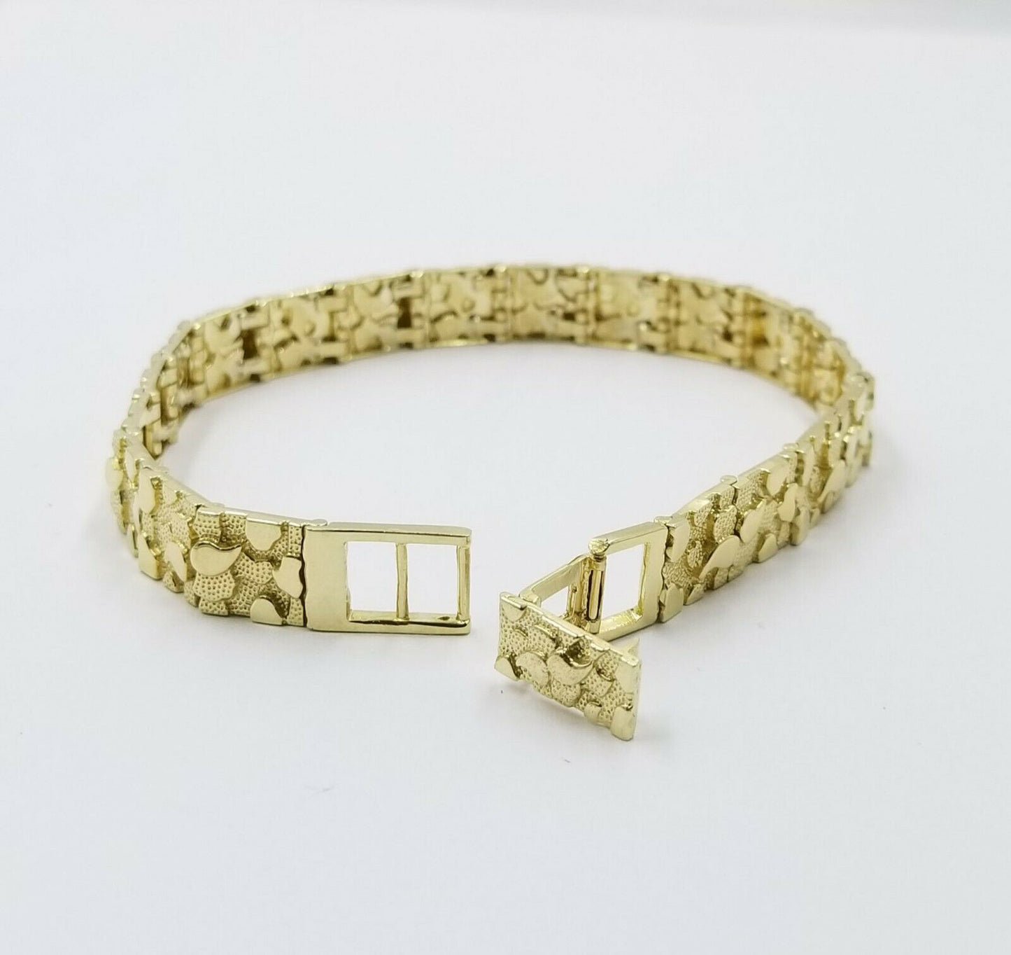 10K Yellow Gold Solid Nugget Style Bracelet For Men Women 7mm 9" Inches