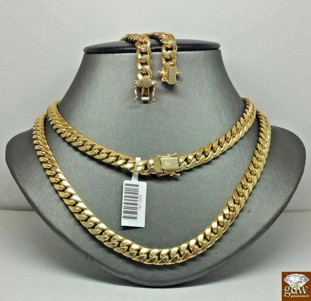 Real 10k Gold Miami Cuban Chain Necklace 7mm 19 inch Box Lock Cuban Link Strong
