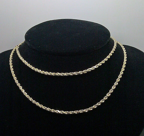10k Yellow Gold Rope Chain Necklace, Diamond Cuts 23 Inch 2.5mm, Real Gold