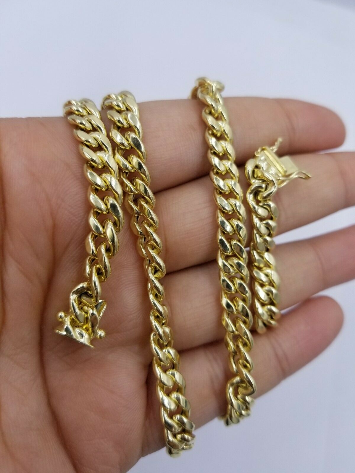 Real10K Yellow Gold Miami Cuban 7mm Chain Necklace Strong Box Lock 22 Inch Mens