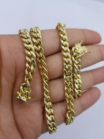 Real10K Yellow Gold Miami Cuban 7mm Chain Necklace Strong Box Lock 22 Inch Mens
