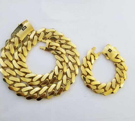 10k Heavy Gold Cuban Link Royal Monaco chain 23mm Bracelet 10kt Real gold set