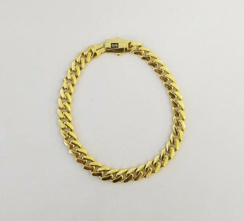 10k Yellow Gold Royal Monaco Miami Cuban Link chain,8mm Bracelet w Box Clasp 8"