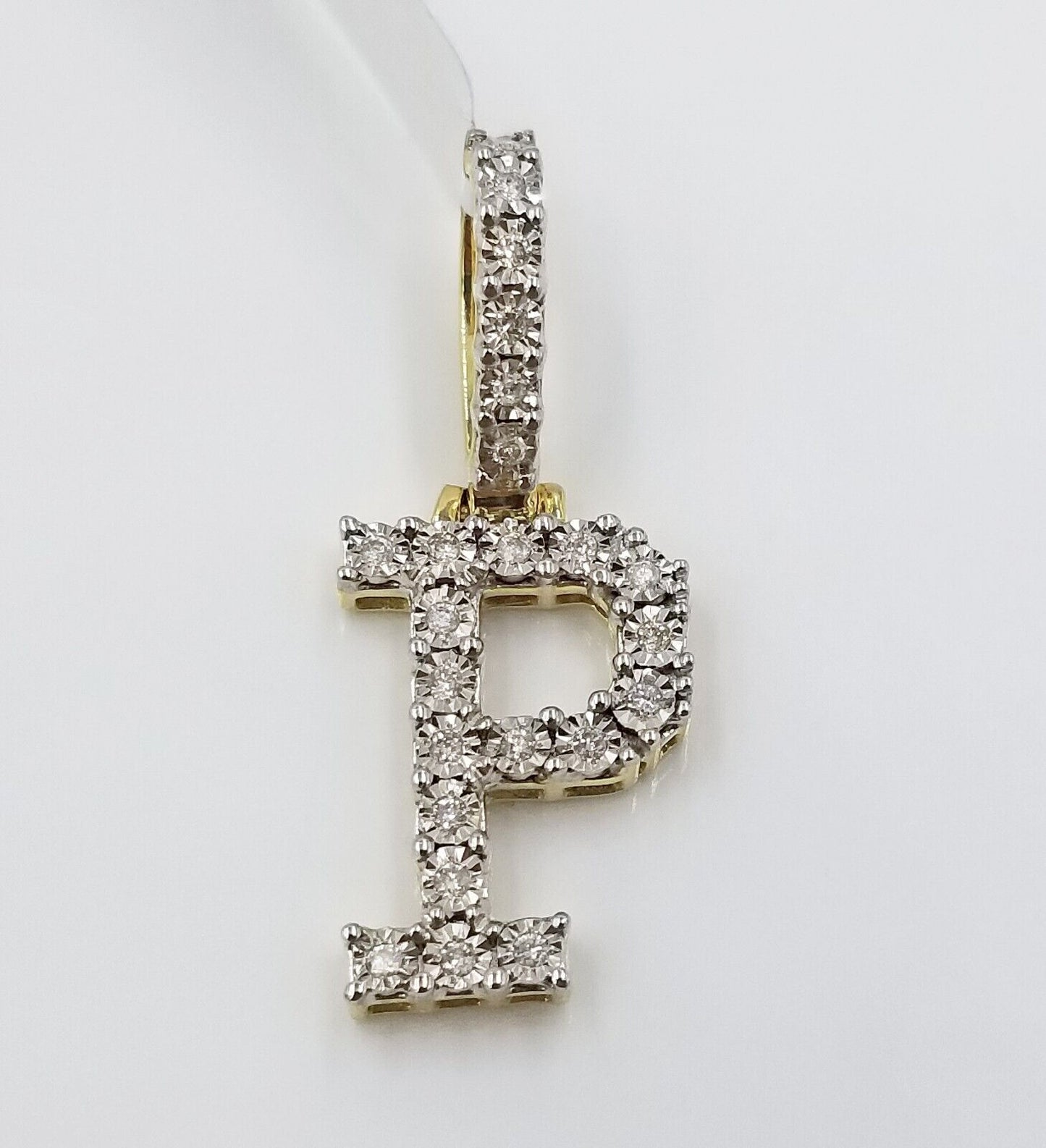 10k Yellow Gold Diamond Letter A-Z Initial Charm Pendant Real Diamond