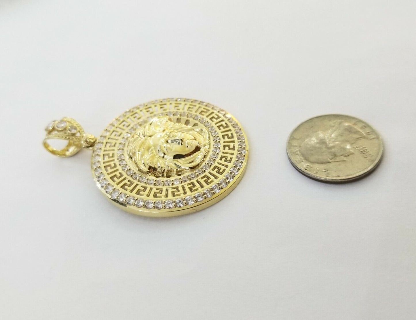 10k Yellow Gold Round Circle Charm Pendant 2 Inches 10kt gold