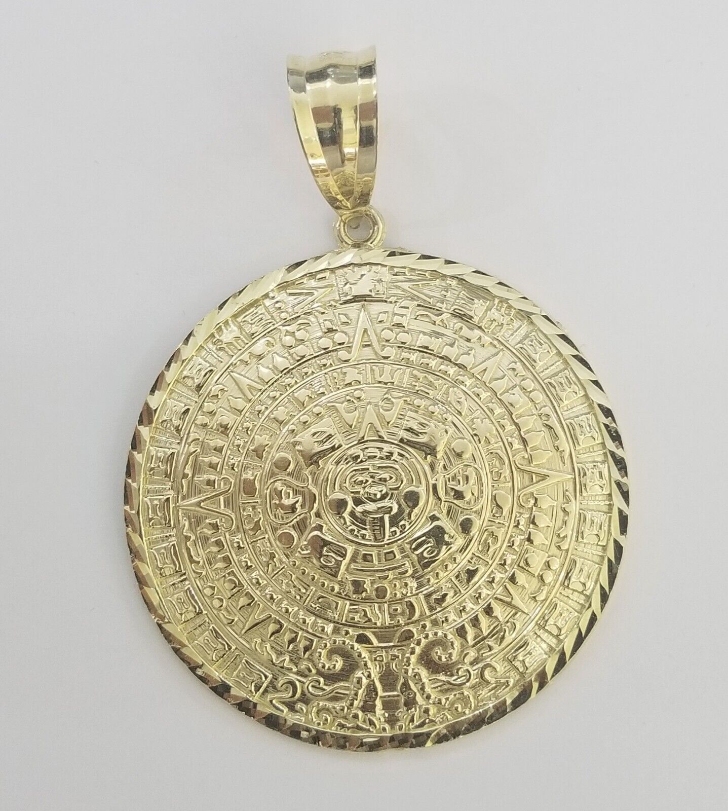 Real 10k Yellow Gold Pendant Circular Mayan Calendar Charm 2.5" SOLID 10kt