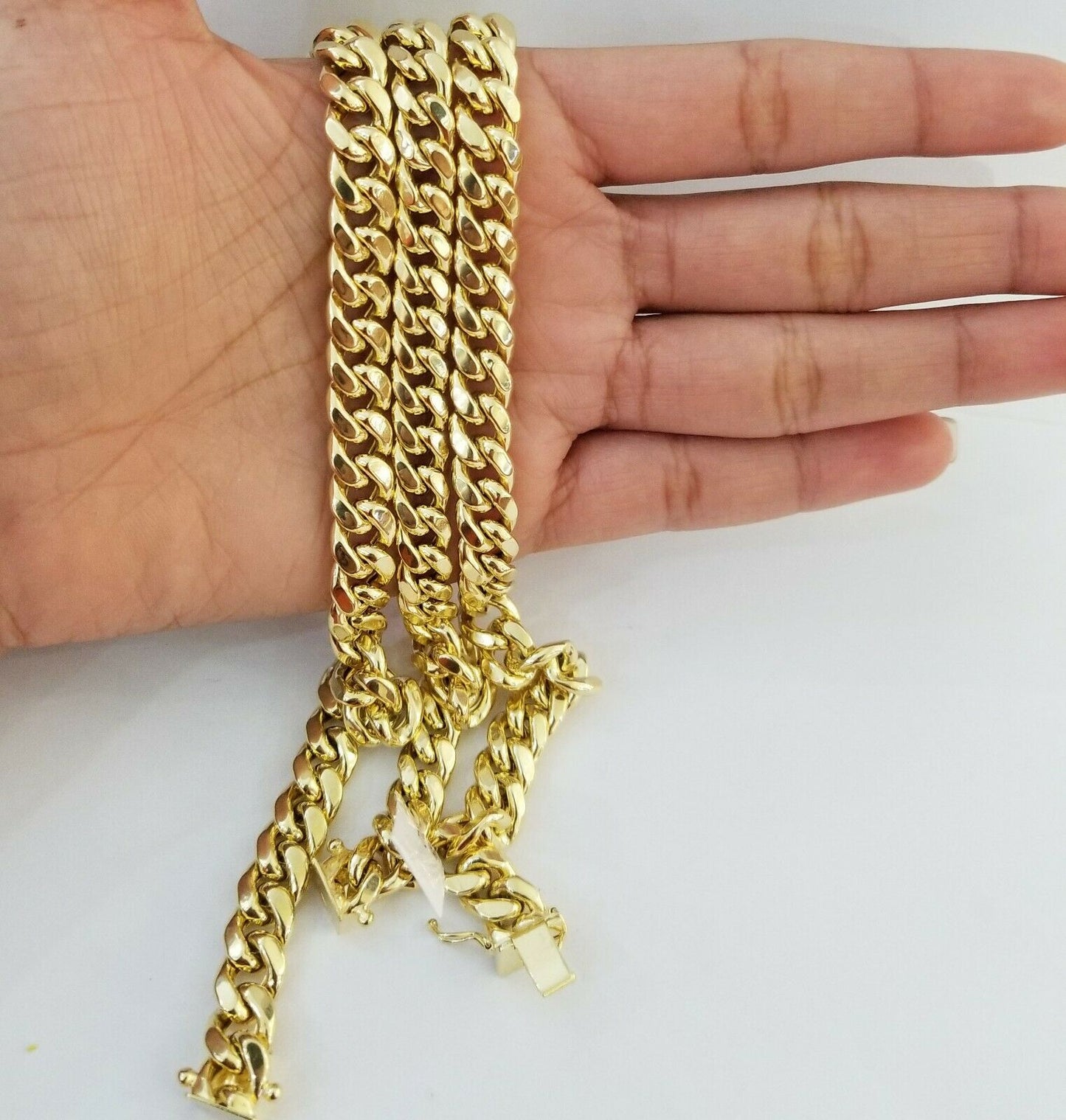 14K Real Gold Bracelet Miami Cuban Link Box Lock 8inch 10kt yellow gold bracelet