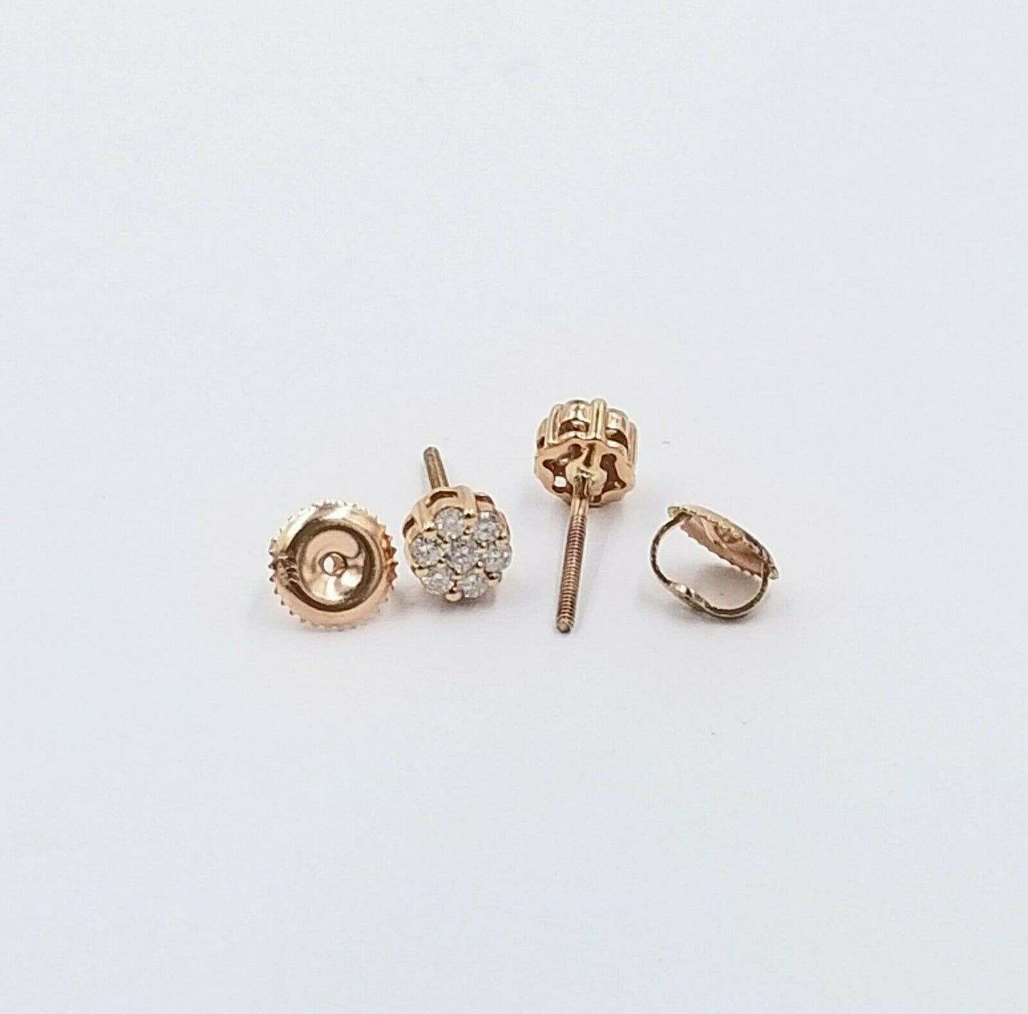 14K Rose Gold Genuine Diamond Stud Earring Screw-back