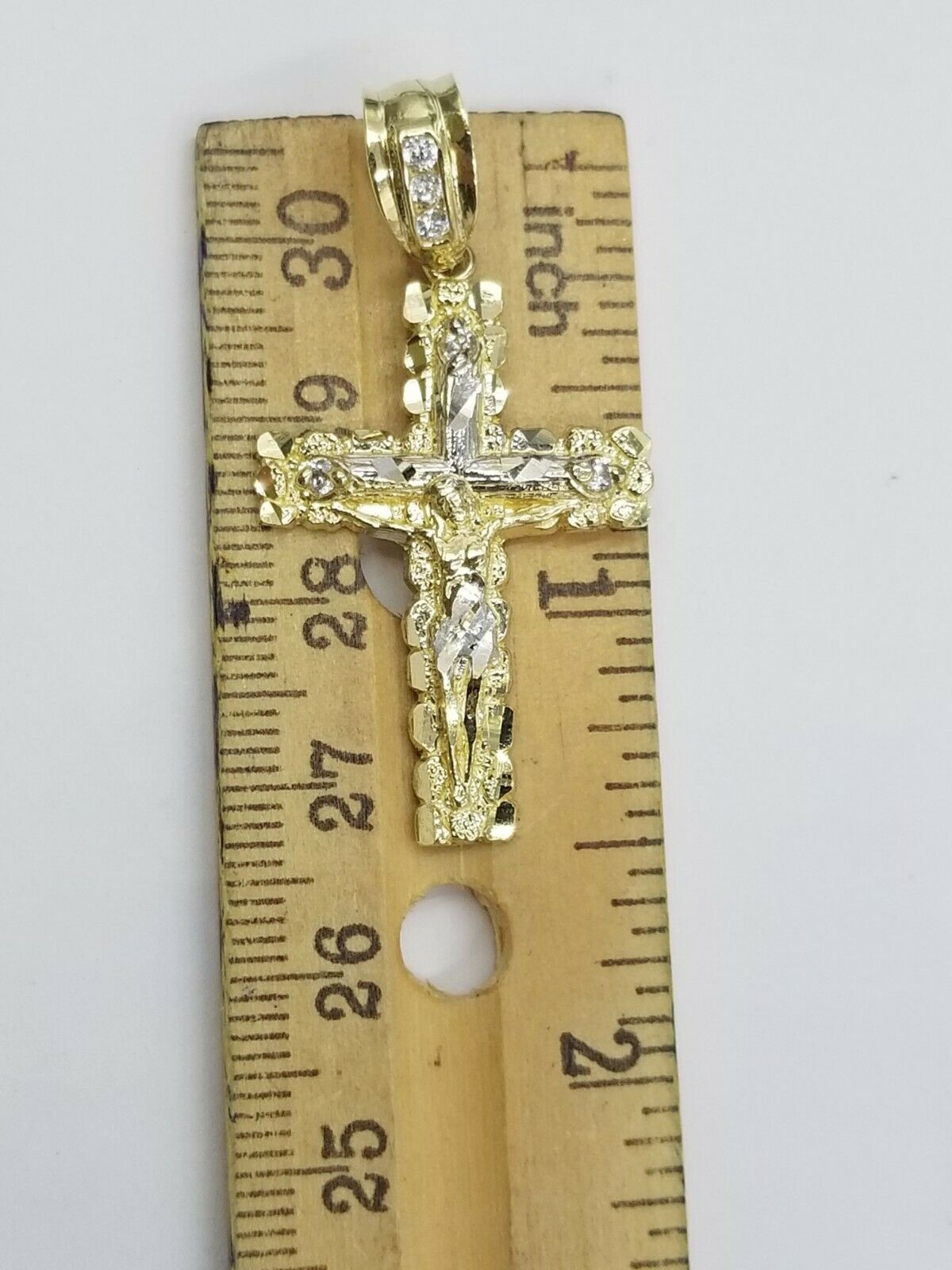 Real 10K Yellow Gold Diamond Cut Crucifix Jesus Body Pendant Charm top