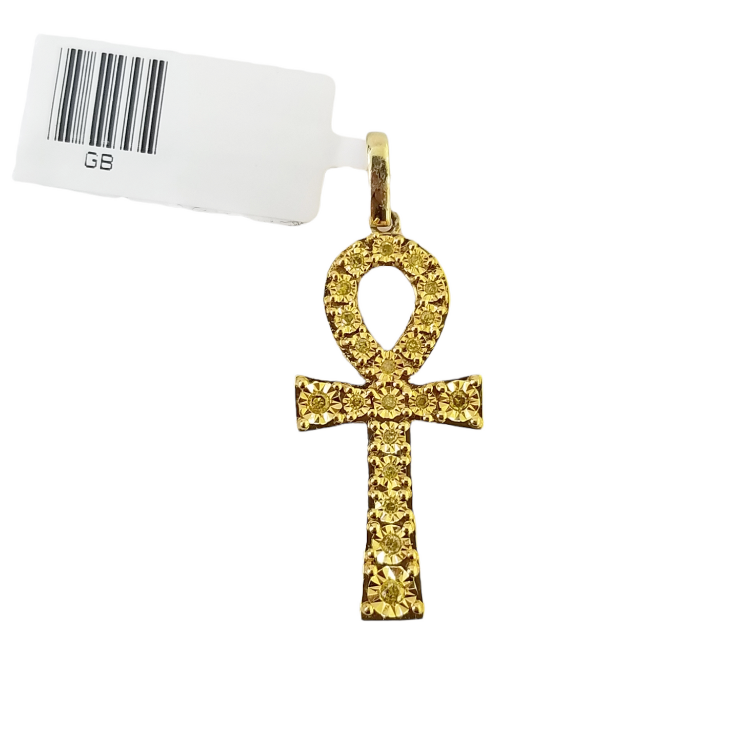 10K Yellow Gold Cross Pendent Real Yellow Diamond Jesus Charm Religious