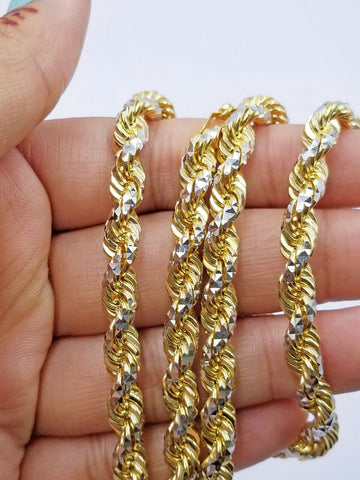 Solid 10K Gold Rope Chain 7mm Men's Necklace Diamond Cut 10kt Yellow Gold 30"