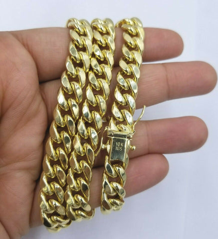 10K Yellow Gold Miami Cuban 9mm Chain Necklace Strong Box Lock 22" Mens Real