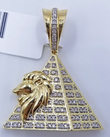 10K Gold Real Genuine Diamond Pendant Charm Egyptian Pyramid Lion King 10Kt