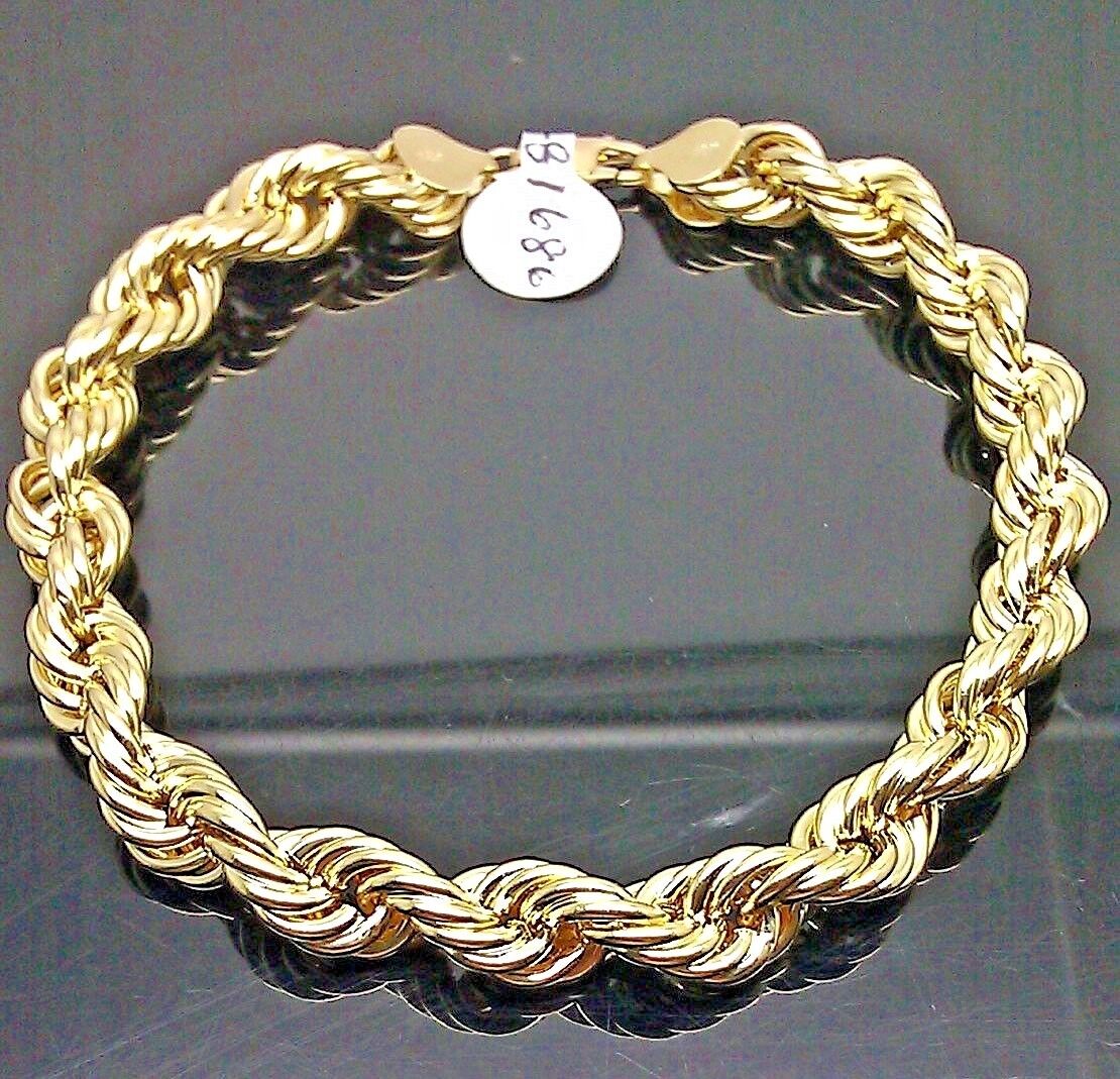 Real 10K Yellow Gold Rope Bracelet 8mm 8 " Long