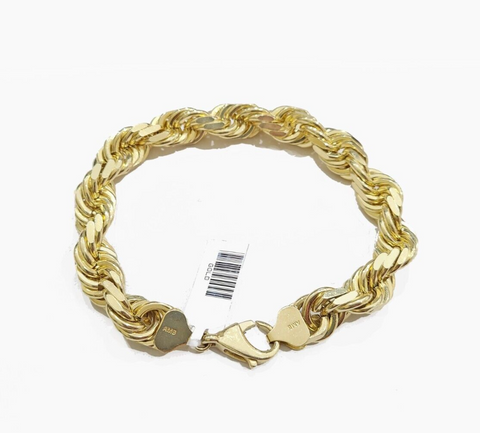 Real 10K Yellow Gold Rope Bracelet 10mm 7.5 Inch Lobster Lock