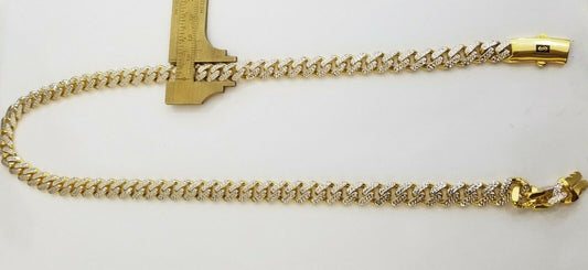 10k Real Gold Monaco Link Chain with diamond cuts ,Men's women necklace,10kt