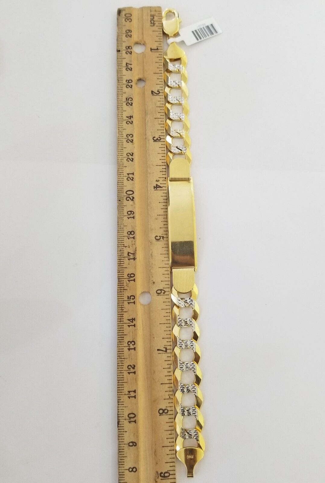 Solid 10k Gold Cuban Link ID Bracelet Diamond Cuts 12.5 mm 9 Inch